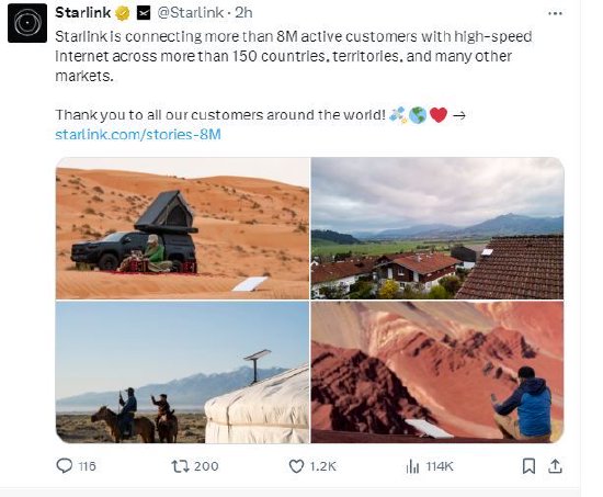 星链宣布全球用户数量突破800万